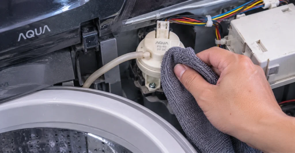 Vệ sinh cảm biến mực nước phao áp lực máy giặt Aqua
