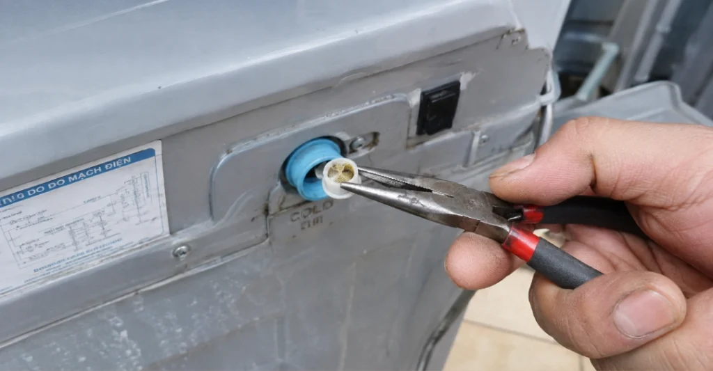 Vệ sinh lưới lọc van cấp nước máy giặt Midea bị bẩn để sửa lỗi E1