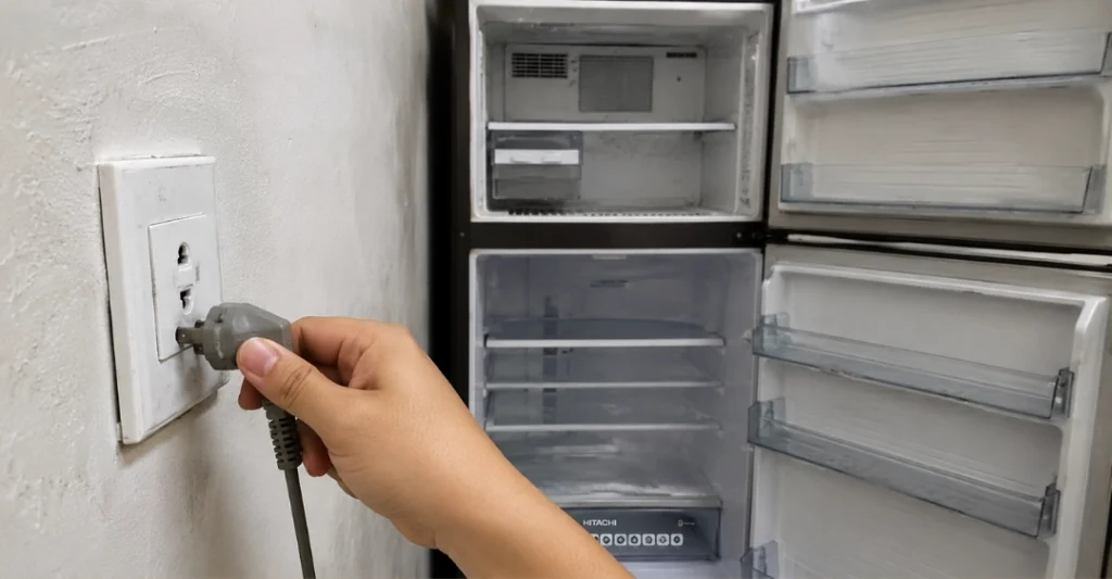 Rút phích cắm điện và mở cửa xả đá tự nhiên