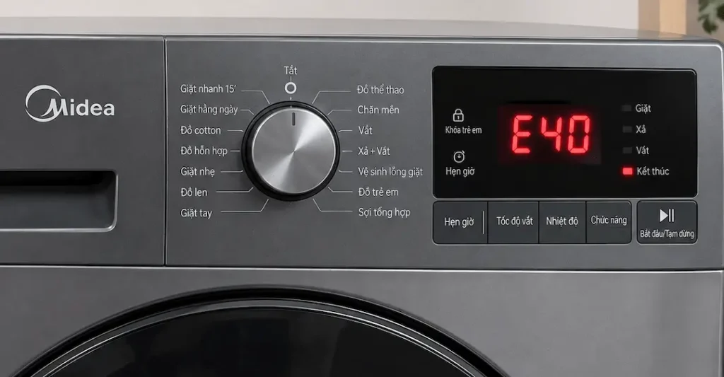 Lỗi E40 máy giặt Midea là lỗi gì