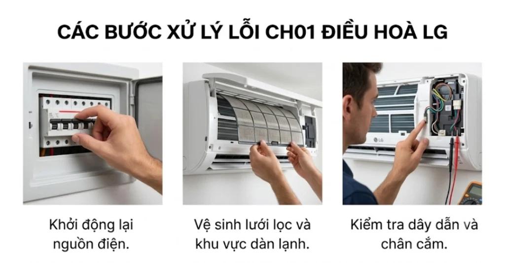 Các bước xử lý lỗi CH01 điều hòa LG an toàn tại nhà