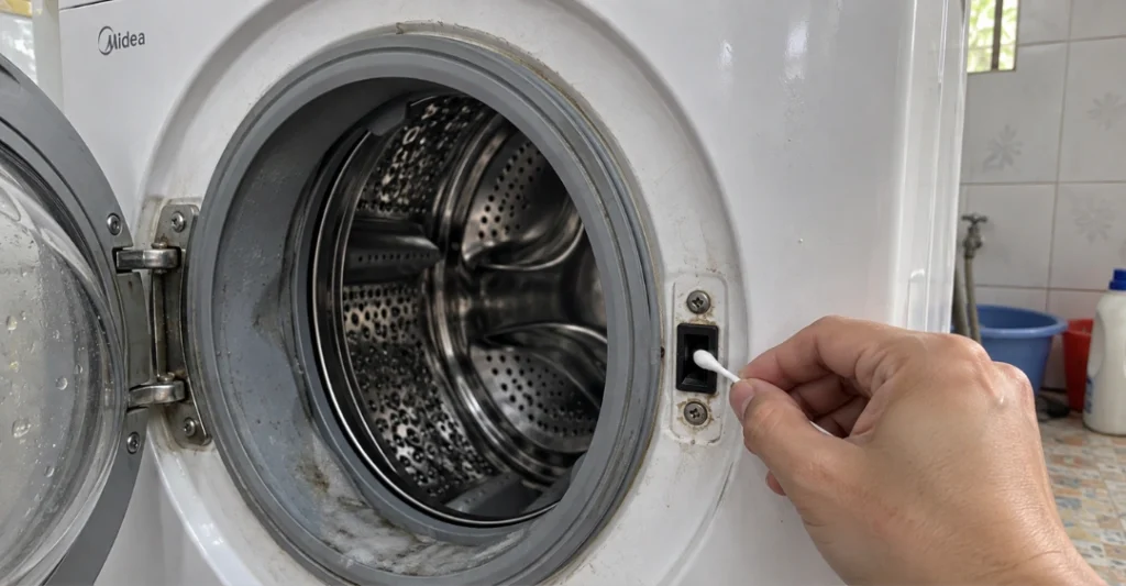 Sử dụng một chiếc tăm bông ẩm lau nhẹ nhàng bề mặt cảm biến