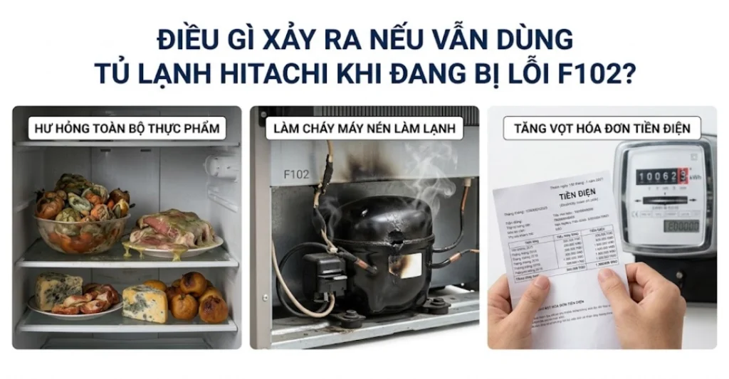 Điều gì xảy ra nếu vẫn dùng tủ lạnh Hitachi khi đang bị lỗi F102