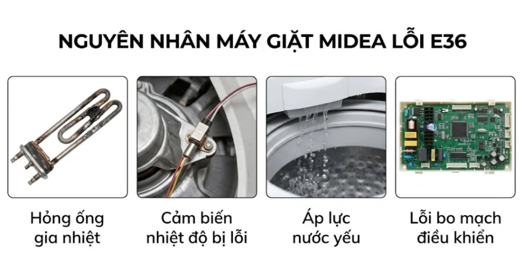 Nguyên nhân máy giặt Midea lỗi E36