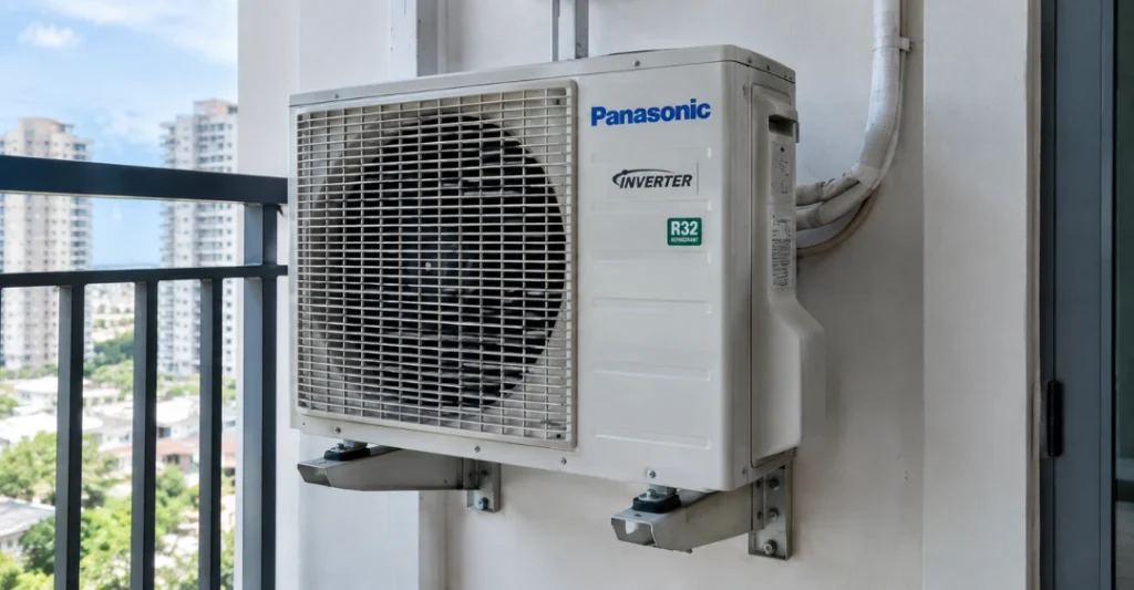 Kiểm tra và dọn dẹp các vật cản xung quanh cục nóng ngoài trời của máy lạnh Panasonic