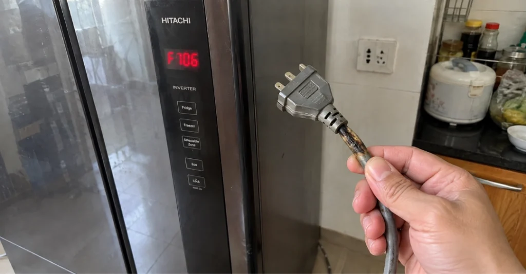 Dây nguồn xem có vết cháy đen