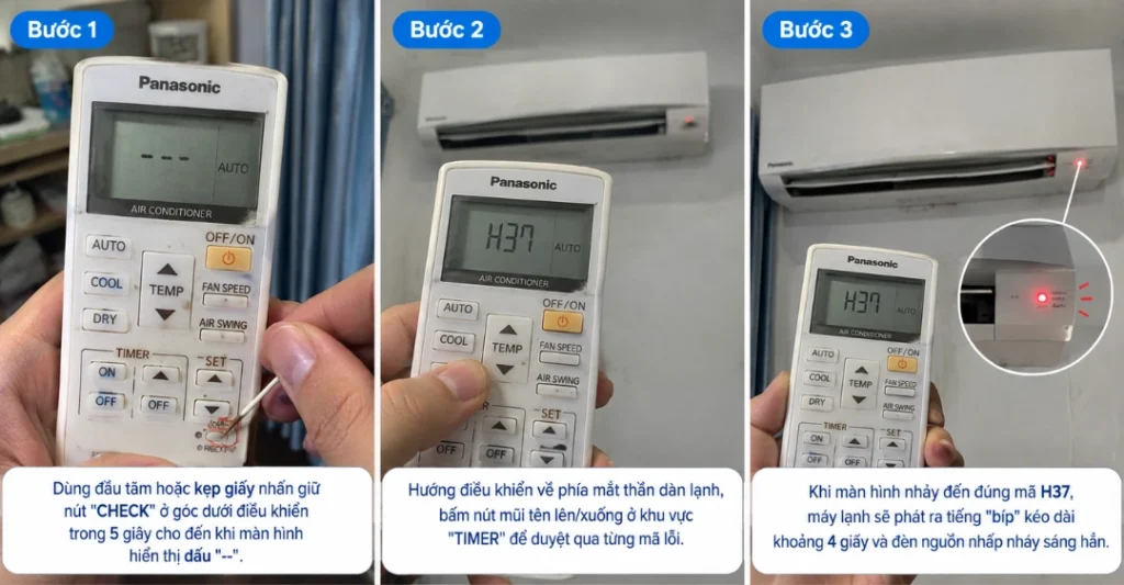 Kiểm tra lỗi H37 máy lạnh Panasonic bằng remote