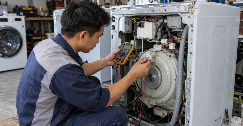 Dùng đồng hồ vạn năng kiểm tra dây điện máy giặt