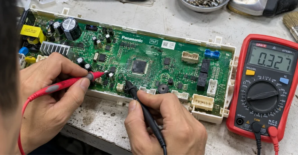 Sử dụng đồng hồ vạn năng đo và kiểm tra bo mạch điều khiển máy giặt Panasonic