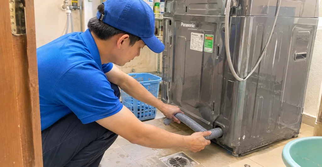 Kiểm tra và nắn thẳng đường ống xả phía sau máy