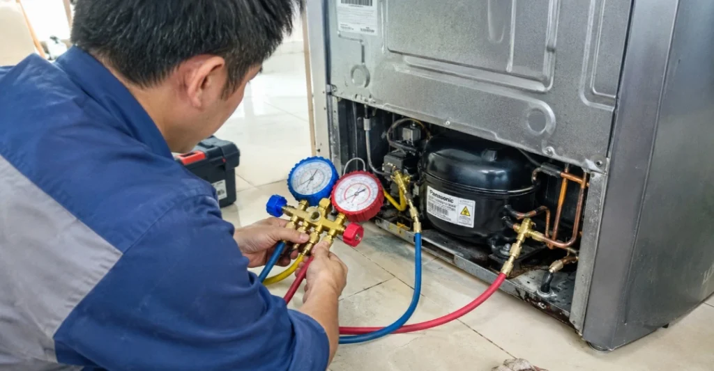 Do áp suất gas và kiểm tra hệ thống lạnh tủ lạnh Panasonic