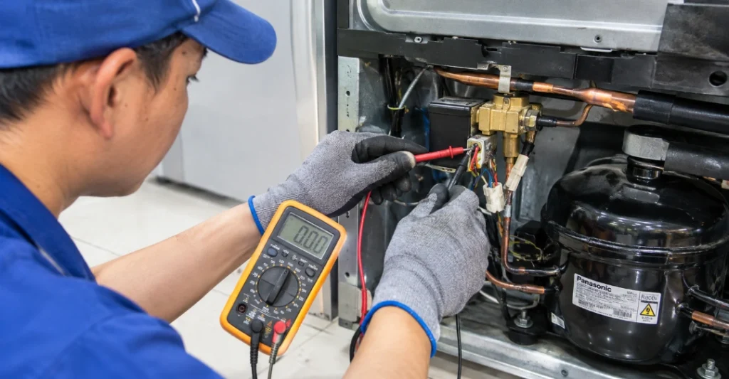 Kết nối đồng hồ đo áp suất gas vào đường ống phía sau tủ